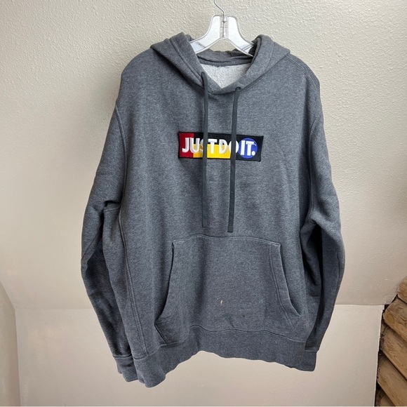 Nike Tops - NIKE GRAY ‘JUST DO IT’ Hoodie. Size Large.
